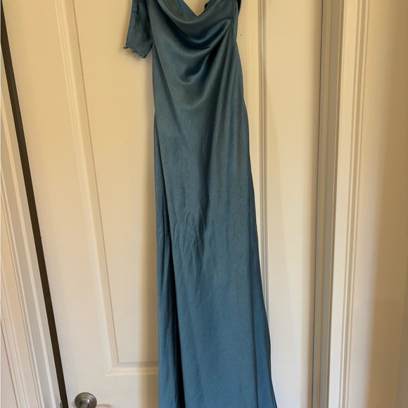 Cowl neck satin dress-blue - Picture 2 of 4